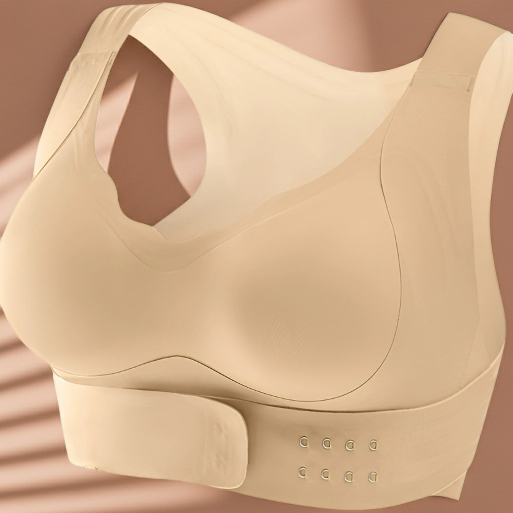 Duruş Düzeltici Dikişsiz Sütyen - velossa, bej rengi, rahat ve destekleyici tasarım.