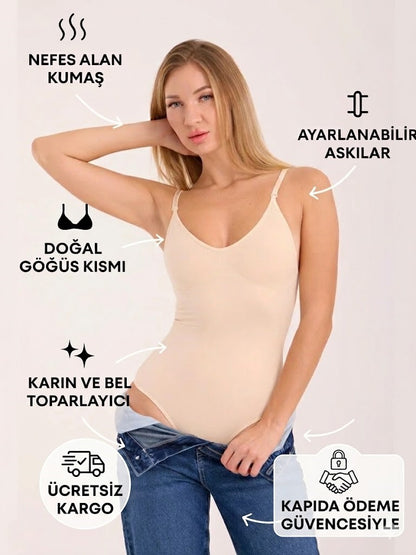Velossa toparlayıcı korse bej renk, ayarlanabilir askılı ve nefes alabilen seamless body